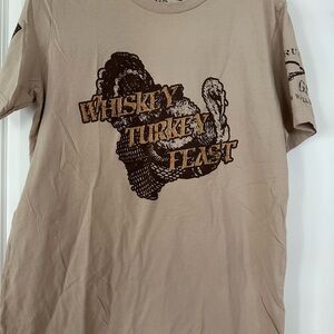 Tan Graphic T-Shirt with Whiskey Turkey Feast Design